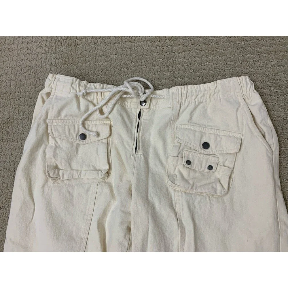 Oli & Hali Cream Streetwear Cargo Pants Drawstring Waist Utility JP0153 Large - Picture 8 of 13